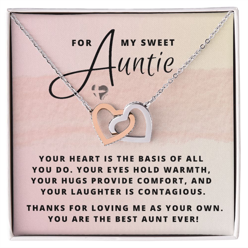 To My Auntie - You're All Heart - Interlocking Hearts HGF#151IH Jewelry Polished Stainless Steel & Rose Gold Finish Standard Box 