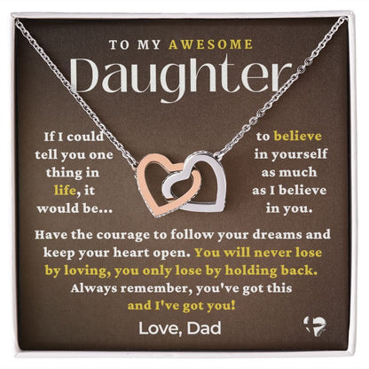HGF#229IHv2 Daughter - You've Got This pop Interlock Hearts S&G Jewelry Polished Stainless Steel & Rose Gold Finish Standard Box 