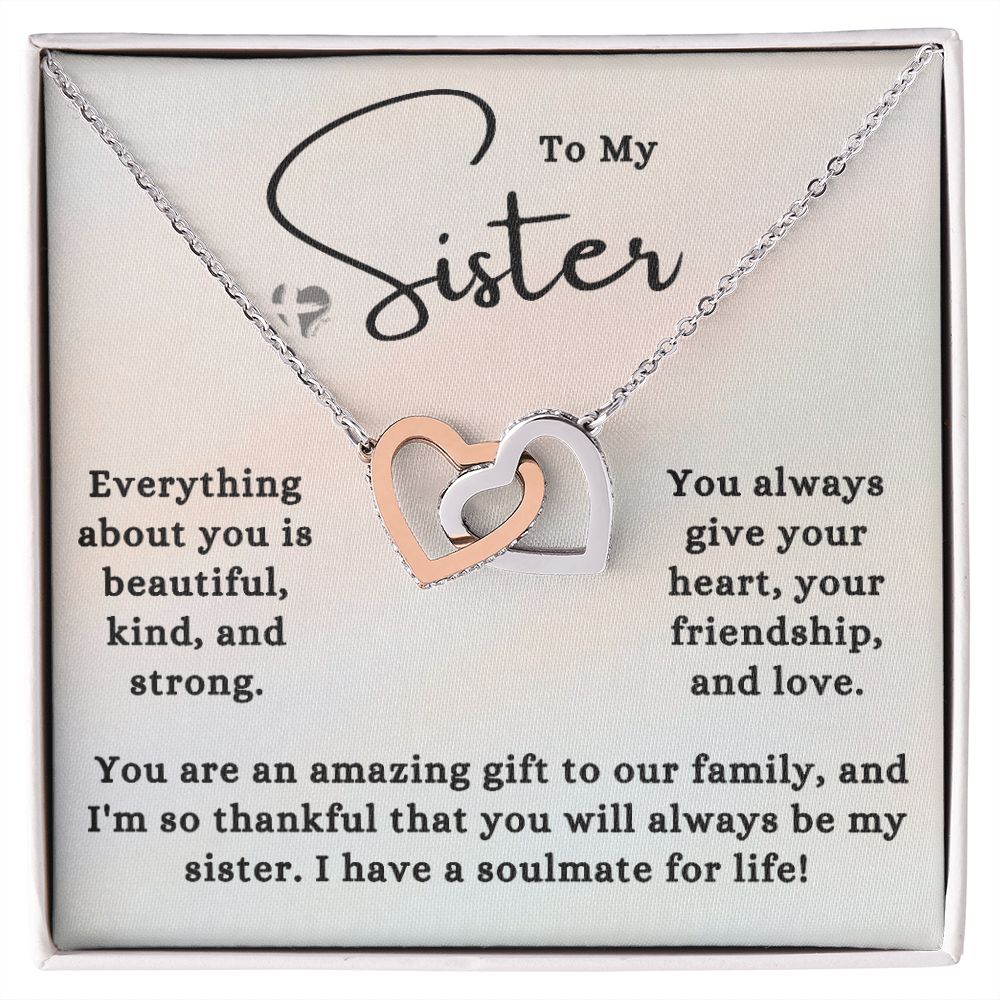 Sister - An Amazing Gift - Interlocking Hearts HGF#181IH Jewelry Polished Stainless Steel & Rose Gold Finish Standard Box 