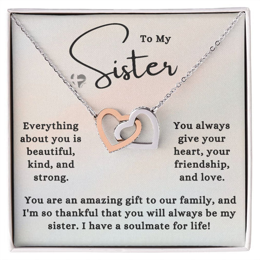 Sister - An Amazing Gift - Interlocking Hearts HGF#181IH Jewelry Polished Stainless Steel & Rose Gold Finish Standard Box 
