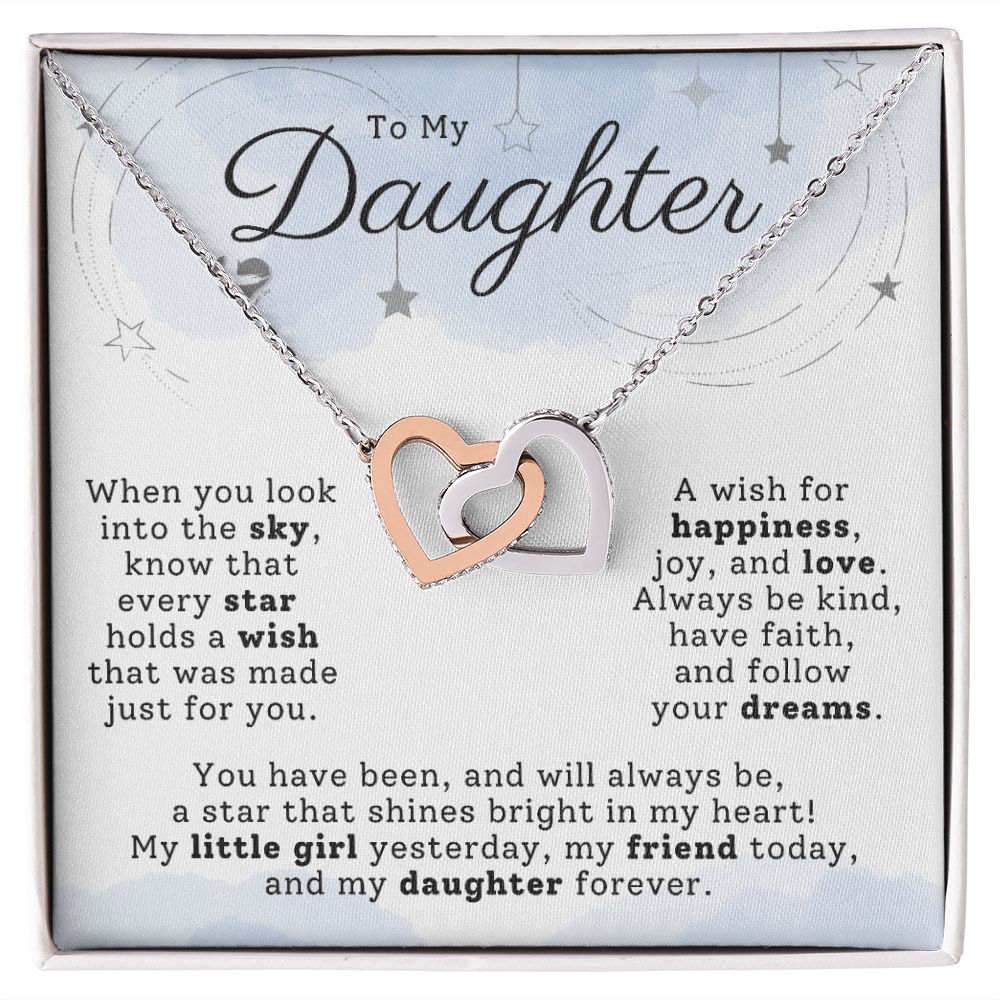 Daughter - A Star In My Heart - Interlocking Hearts HGF#197b2IH Jewelry Polished Stainless Steel & Rose Gold Finish Standard Box 