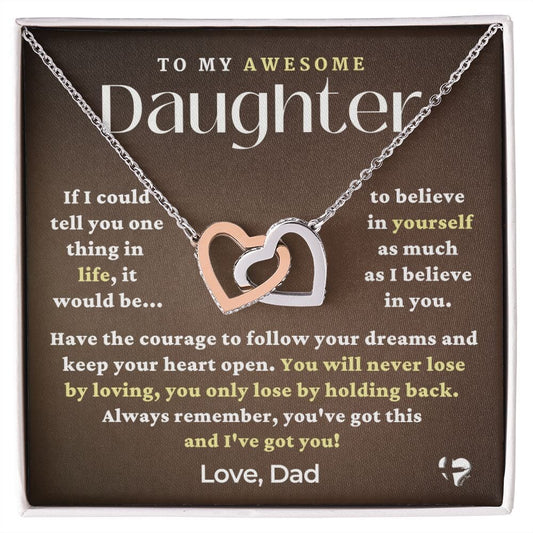 Daughter From Dad - You've Got This - Interlocking Hearts Necklace HGF#229IHv3 Jewelry Polished Stainless Steel & Rose Gold Finish Standard Box 