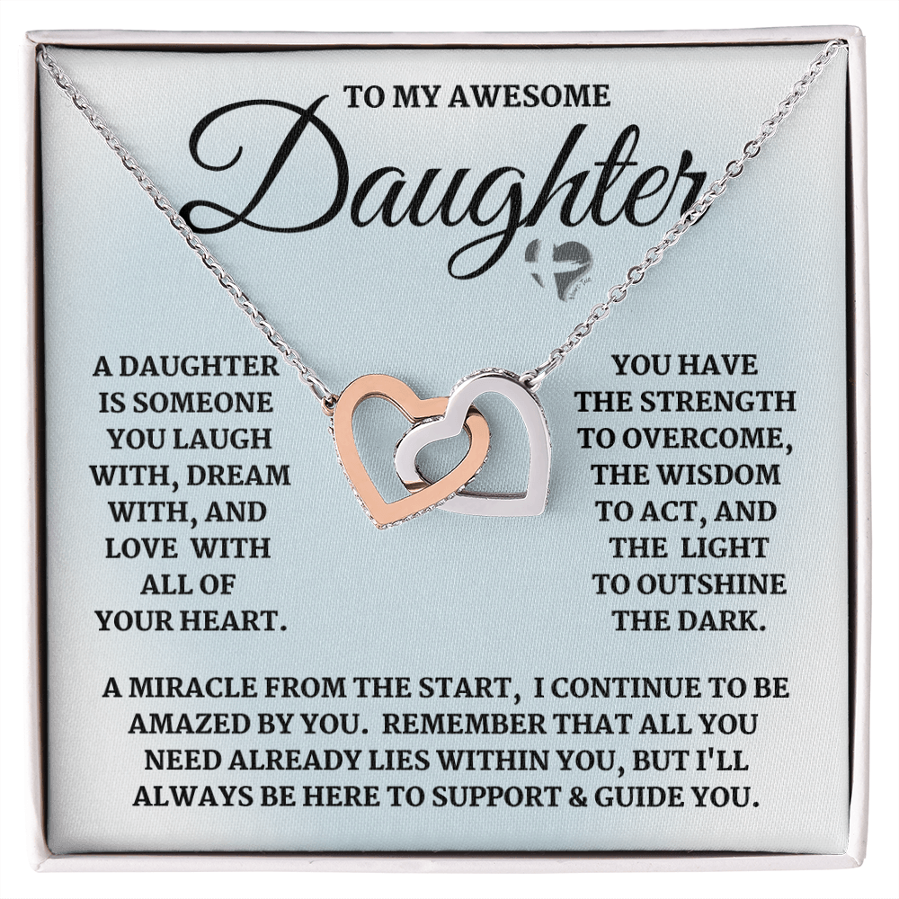 Daughter - Laugh, Dream, Love - Interlock Hearts S&G HGF#124IHb3 Jewelry Polished Stainless Steel & Rose Gold Finish Standard Box 