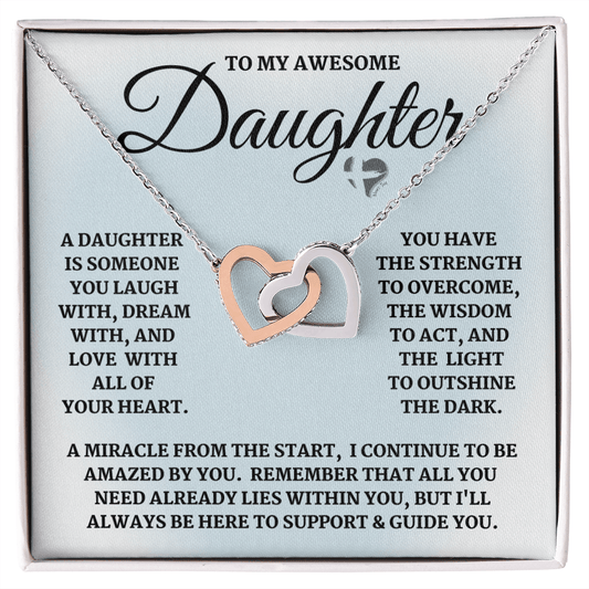 Daughter - Laugh, Dream, Love - Interlock Hearts S&G HGF#124IHb3 Jewelry Polished Stainless Steel & Rose Gold Finish Standard Box 