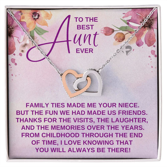 Best Aunt Ever - We're Family And Friends - Interlocking Hearts HGF#154ih Jewelry Polished Stainless Steel & Rose Gold Finish Standard Box 