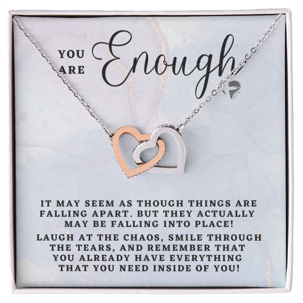 You Are Enough - Interlocking Hearts HGF#161IH Jewelry Polished Stainless Steel & Rose Gold Finish Standard Box 