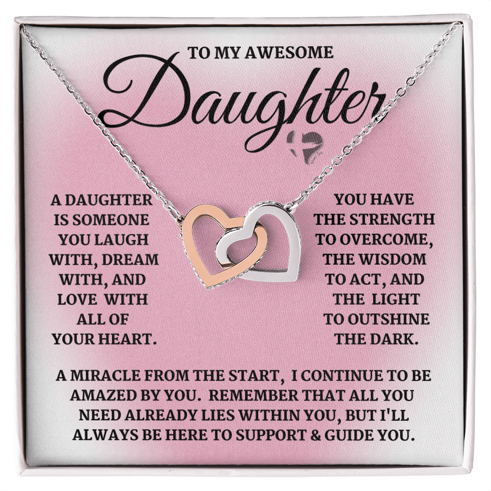 Daughter - Laugh, Dream, Love - Interlocking Hearts S&G HGF#124IHb1 Jewelry Polished Stainless Steel & Rose Gold Finish Standard Box 