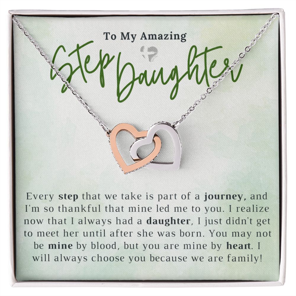 Step Daughter - My Journey Led To You - Interlocking Hearts HGF#201IH Jewelry Polished Stainless Steel & Rose Gold Finish Standard Box 