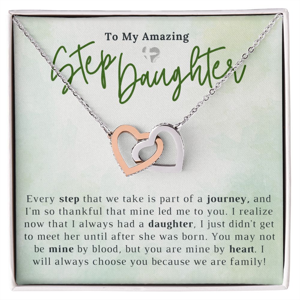 Step Daughter - My Journey Led To You - Interlocking Hearts HGF#201IH Jewelry Polished Stainless Steel & Rose Gold Finish Standard Box 