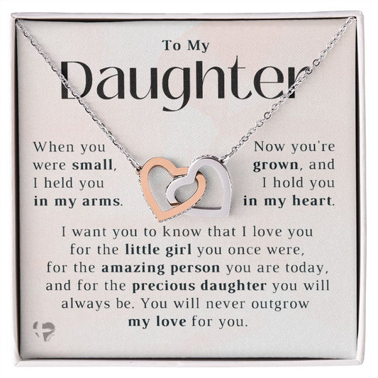 Daughter - In My Heart - Interlocking Hearts HGF#223IH Jewelry Polished Stainless Steel & Rose Gold Finish Standard Box 
