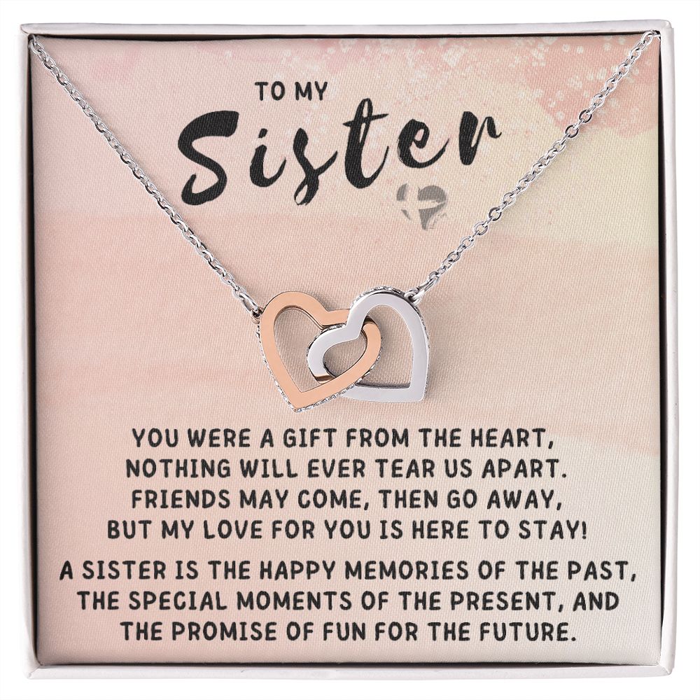 Sister - A Gift From The Heart - Interlocking Hearts HGF#174IH Jewelry Polished Stainless Steel & Rose Gold Finish Standard Box 