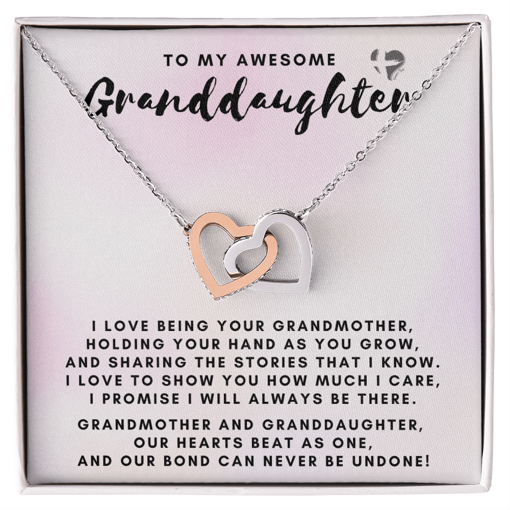 Granddaughter - Our Bond Never Undone - Interlocking Hearts S&G HGF#130IH Jewelry Polished Stainless Steel & Rose Gold Finish Standard Box 