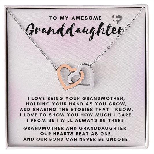 Granddaughter - Our Bond Never Undone - Interlocking Hearts S&G HGF#130IH Jewelry Polished Stainless Steel & Rose Gold Finish Standard Box 