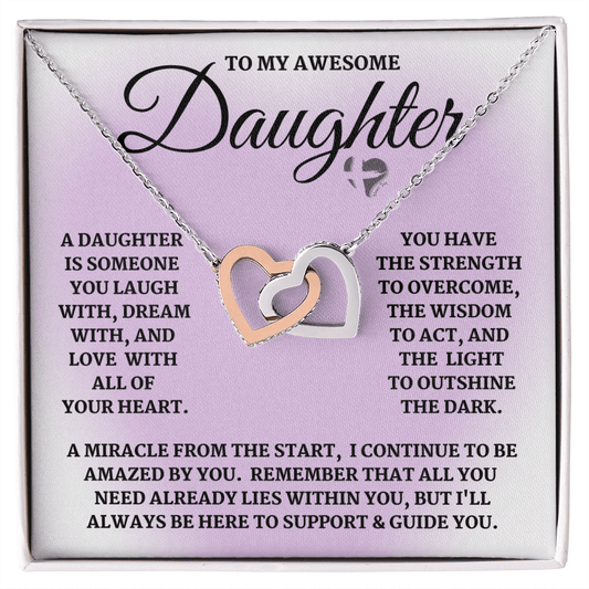 Daughter - Laugh, Dream, Love - Interlocking Hearts S&G HGF#124IHb2 Jewelry Polished Stainless Steel & Rose Gold Finish Standard Box 
