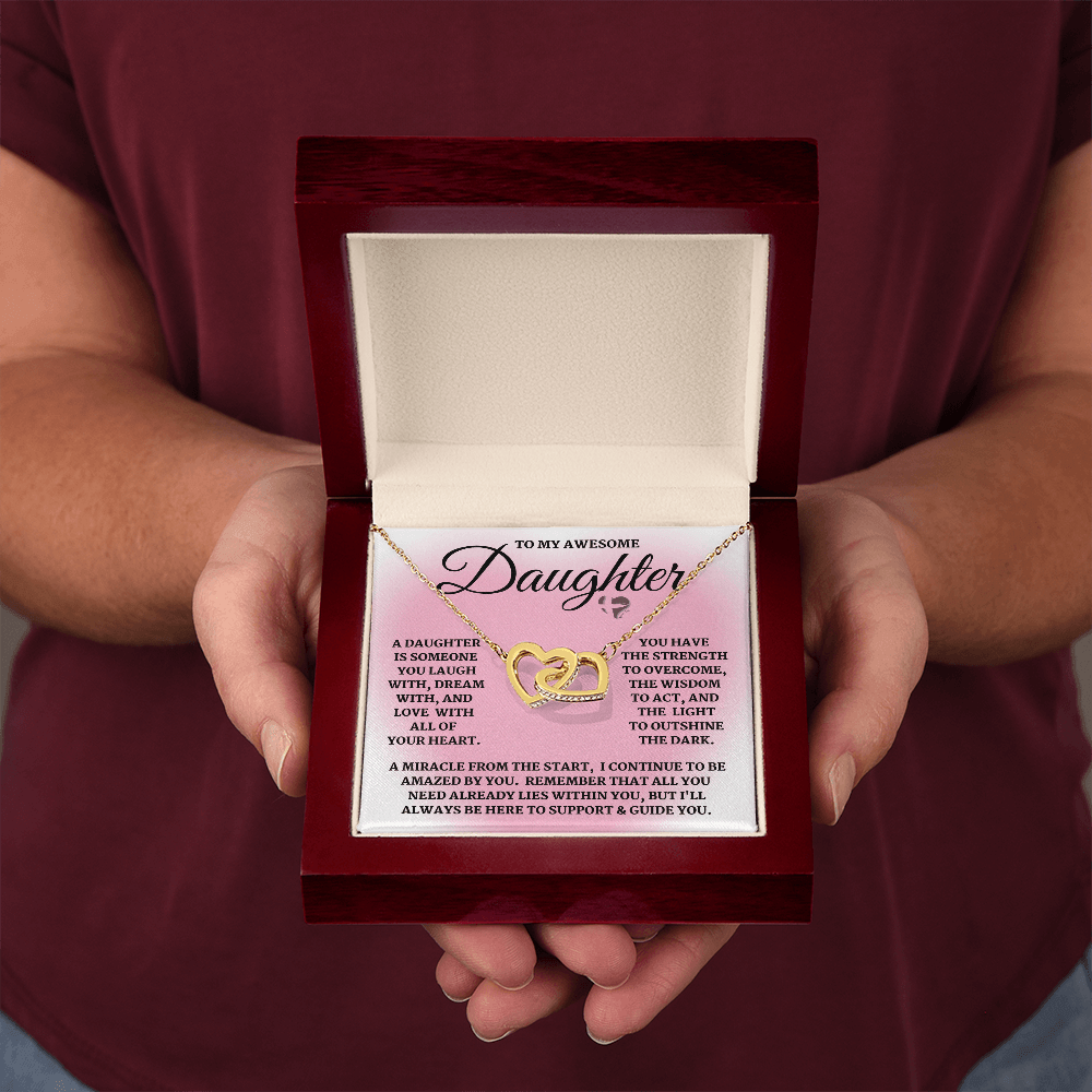 Daughter - Laugh, Dream, Love - Interlocking Hearts S&G HGF#124IHb1 Jewelry 18K Yellow Gold Finish Luxury Box 