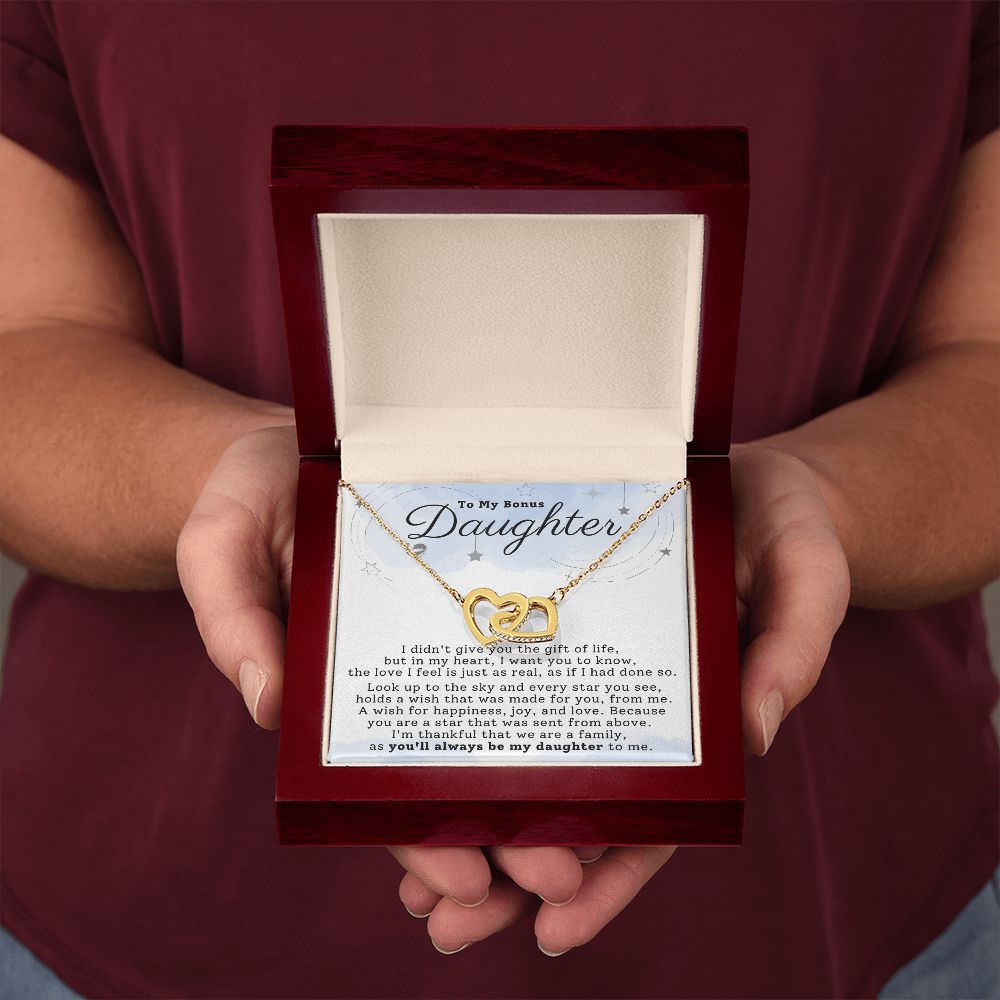Bonus Daughter - My Love Is Real - Interlocking Hearts HGF#198IH Jewelry 18K Yellow Gold Finish Luxury Box 