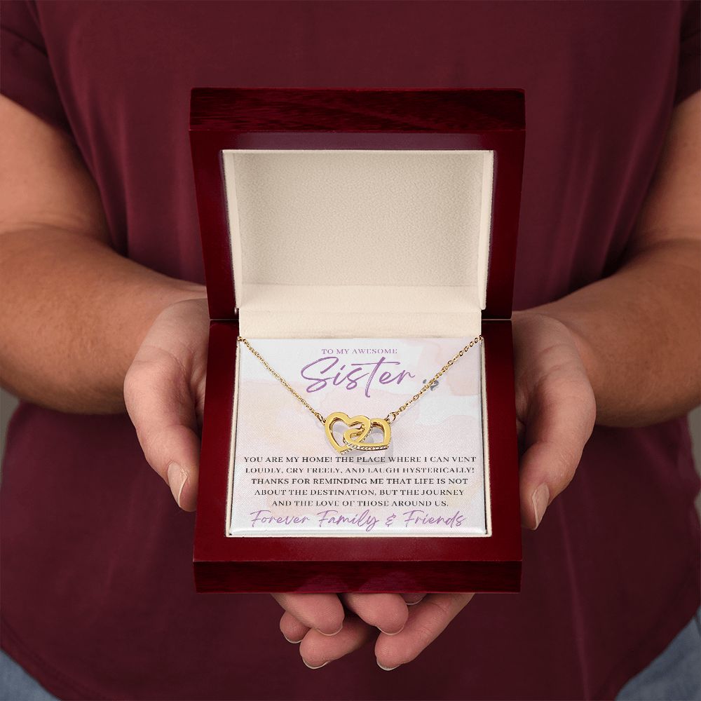 Awesome Sister - You Are My Home - Interlocking Hearts HGF#180IH Jewelry 18K Yellow Gold Finish Luxury Box 