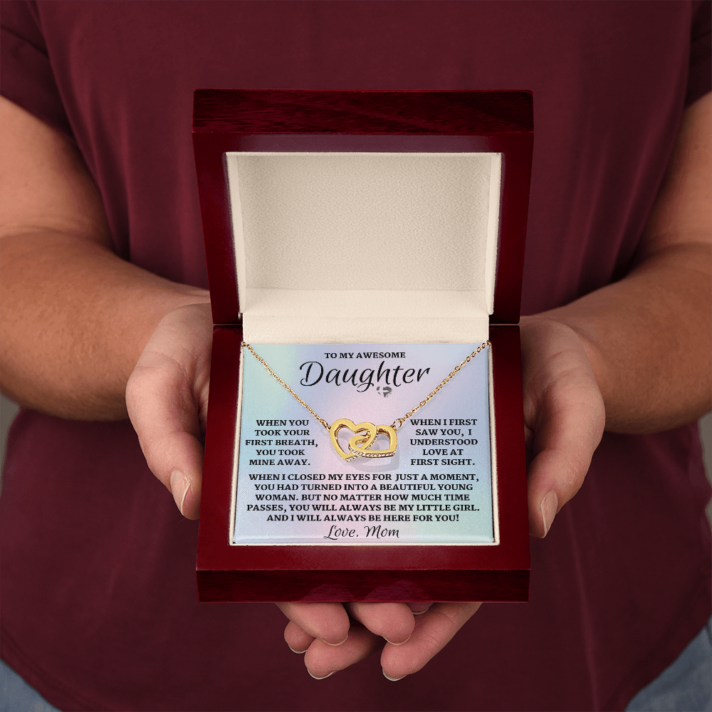 Daughter From Mom - Love at First Sight - Interlocking Hearts S&G HGF#103FL Jewelry 18K Yellow Gold Finish Luxury Box 