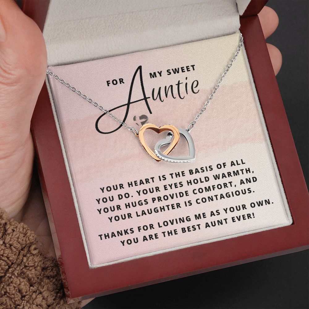To My Auntie - You're All Heart - Interlocking Hearts HGF#151IH Jewelry Polished Stainless Steel & Rose Gold Finish Luxury Box 