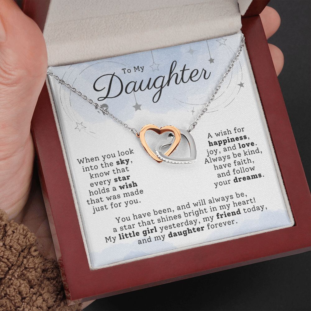 Daughter - A Star In My Heart - Interlocking Hearts HGF#197b2IH Jewelry Polished Stainless Steel & Rose Gold Finish Luxury Box 