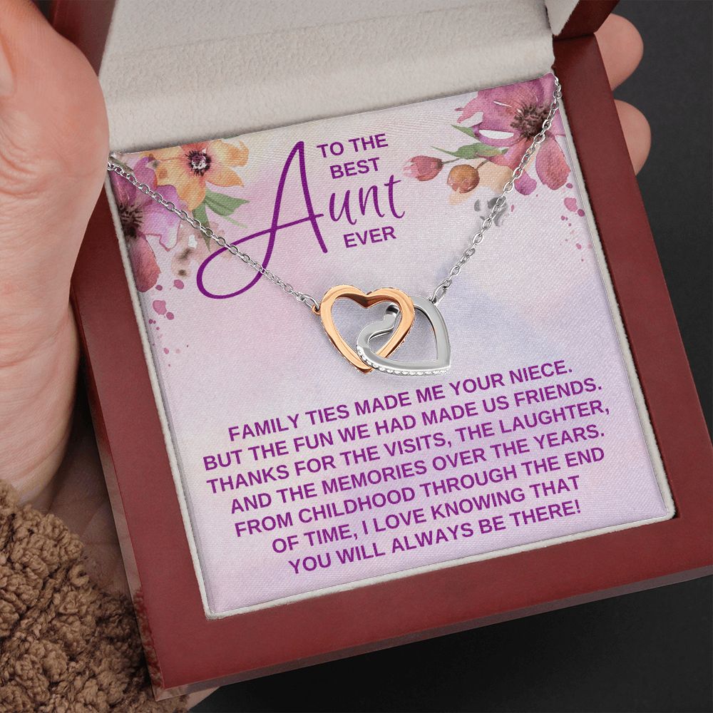 Best Aunt Ever - We're Family And Friends - Interlocking Hearts HGF#154ih Jewelry Polished Stainless Steel & Rose Gold Finish Luxury Box 