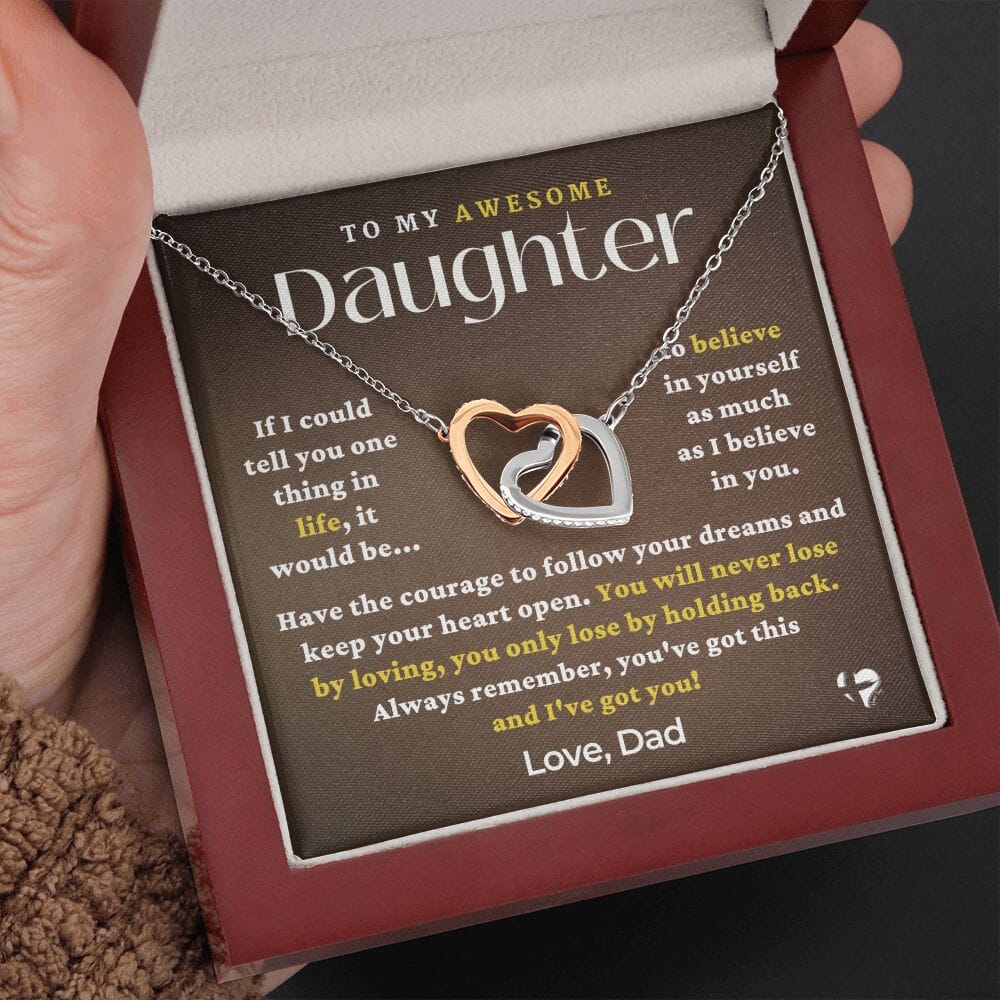 HGF#229IHv2 Daughter - You've Got This pop Interlock Hearts S&G Jewelry Polished Stainless Steel & Rose Gold Finish Luxury Box 