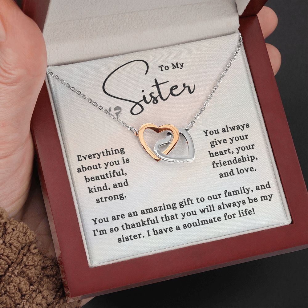 Sister - An Amazing Gift - Interlocking Hearts HGF#181IH Jewelry Polished Stainless Steel & Rose Gold Finish Luxury Box 