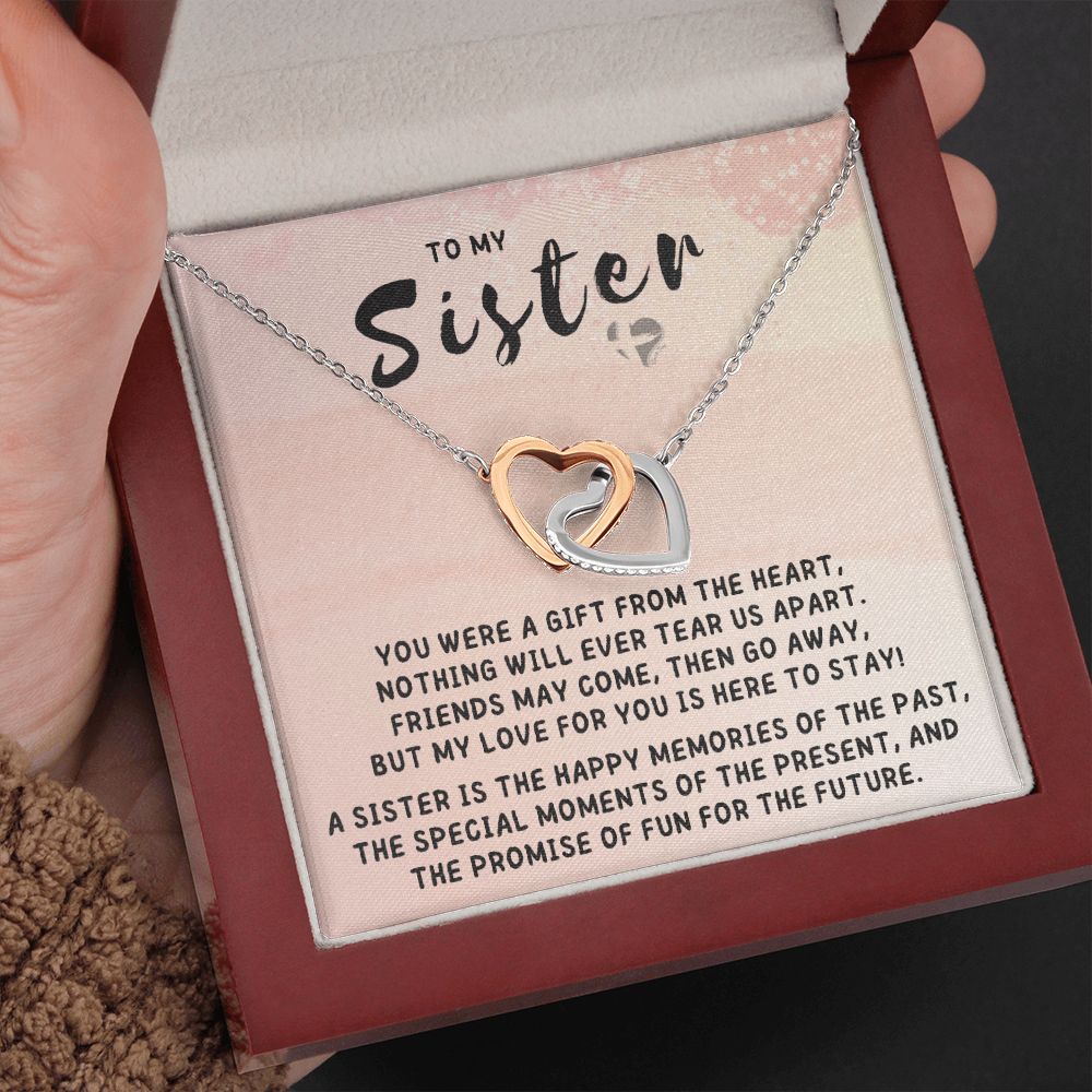 Sister - A Gift From The Heart - Interlocking Hearts HGF#174IH Jewelry Polished Stainless Steel & Rose Gold Finish Luxury Box 