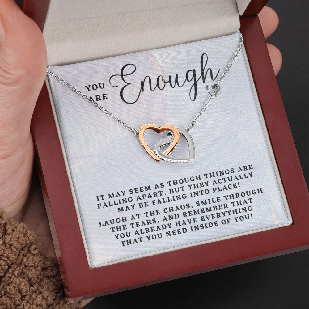 You Are Enough - Interlocking Hearts HGF#161IH Jewelry Polished Stainless Steel & Rose Gold Finish Luxury Box 
