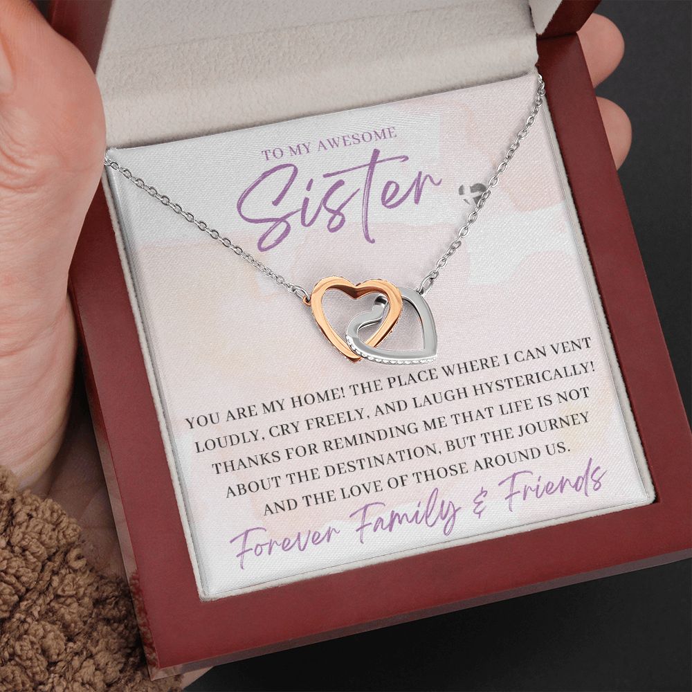 Awesome Sister - You Are My Home - Interlocking Hearts HGF#180IH Jewelry Polished Stainless Steel & Rose Gold Finish Luxury Box 