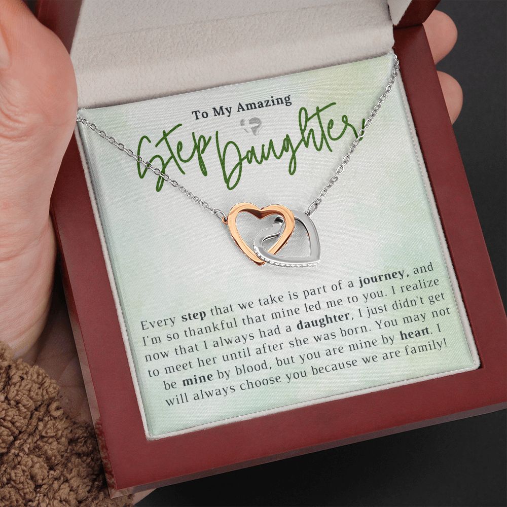 Step Daughter - My Journey Led To You - Interlocking Hearts HGF#201IH Jewelry Polished Stainless Steel & Rose Gold Finish Luxury Box 