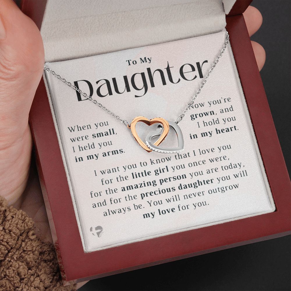 Daughter - In My Heart - Interlocking Hearts HGF#223IH Jewelry Polished Stainless Steel & Rose Gold Finish Luxury Box 
