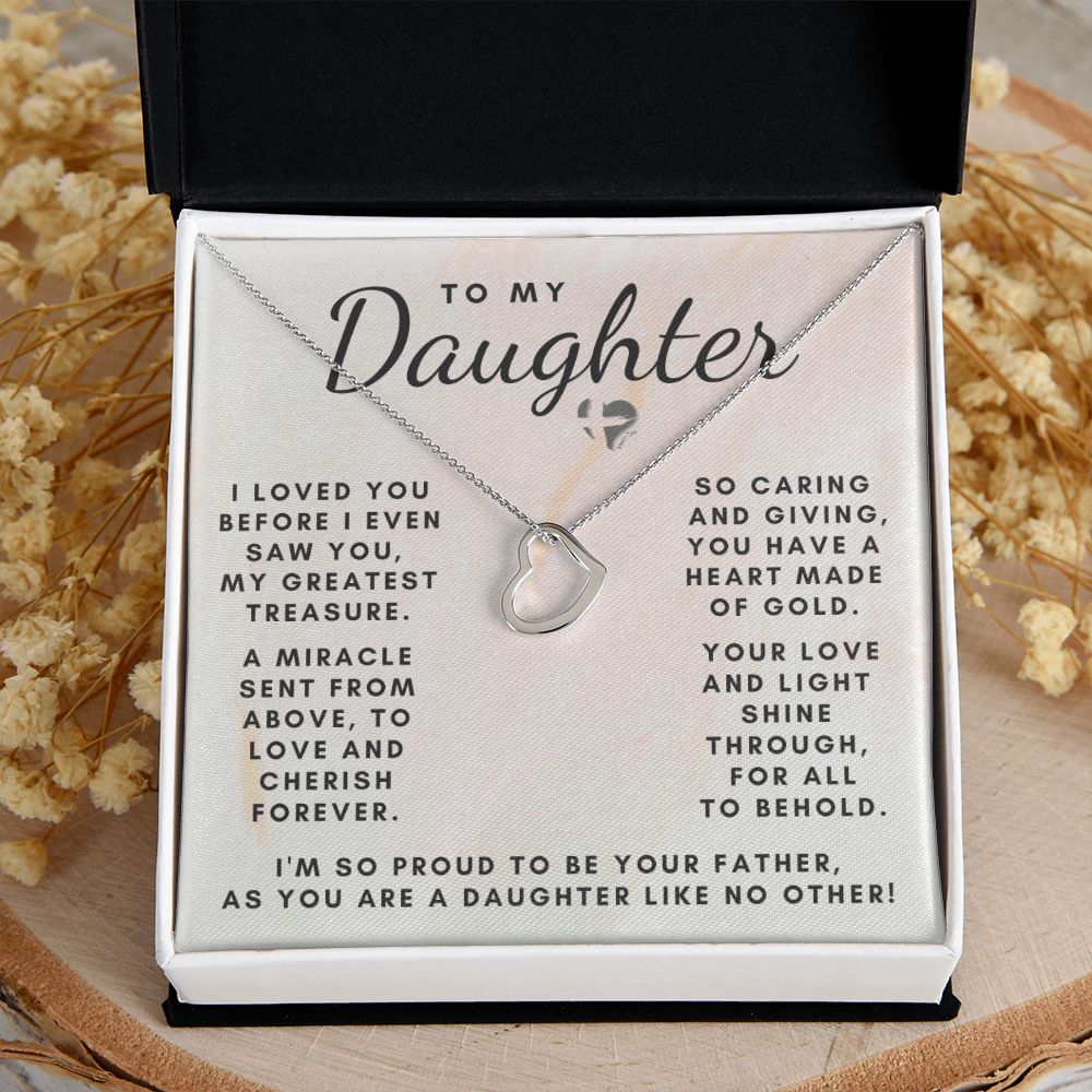 Daddy Daughter - My Greatest Treasure - Delicate Heart HGF#157DH Jewelry 14K White Gold Finish Standard Box 