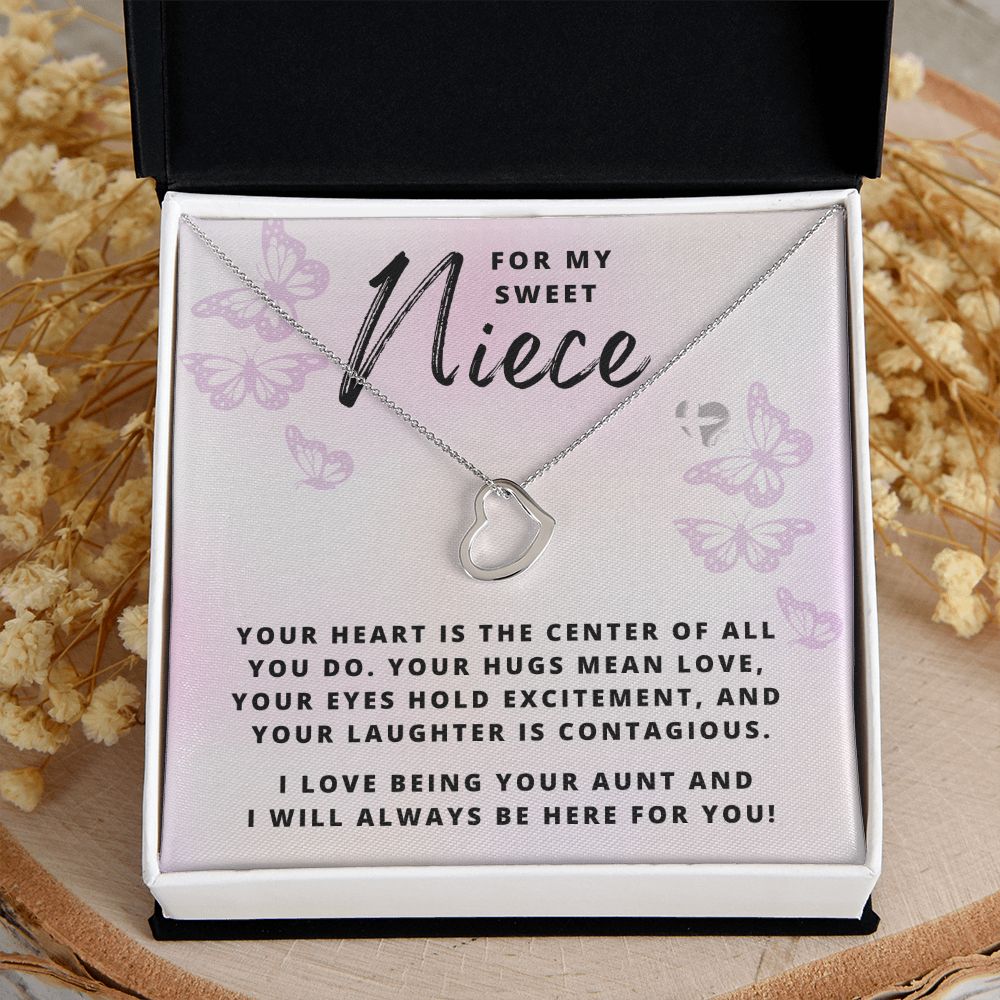 Niece - Gift From Aunt - Delicate Heart HGF#152DH Jewelry 14K White Gold Finish Standard Box 