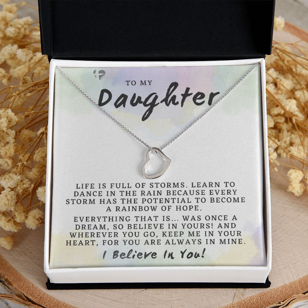 Daughter - Rainbow of Hope - Delicate Heart HGF#202DH Jewelry 14K White Gold Finish Standard Box 
