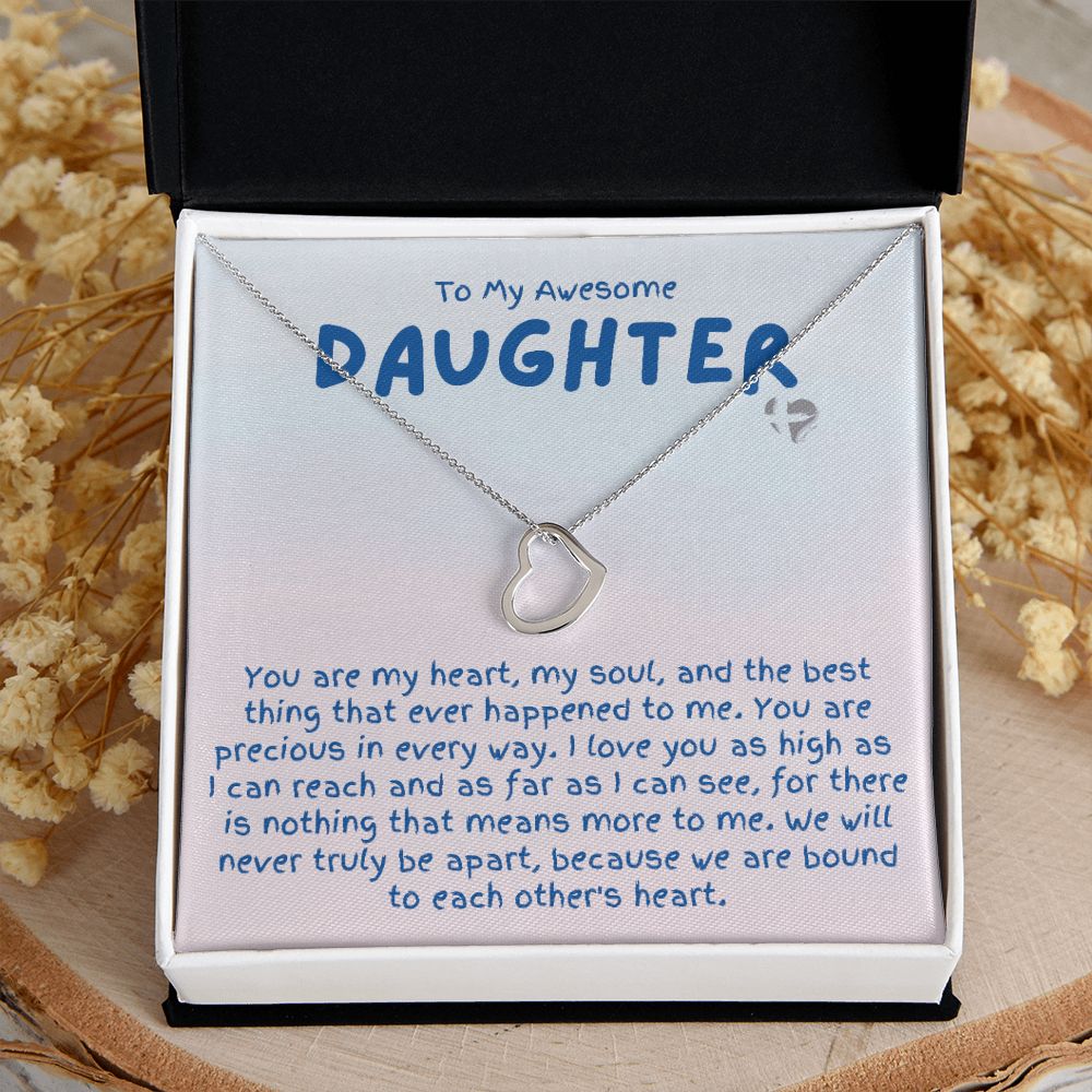 Daughter - Precious In Every Way - Delicate Heart Necklace HGF#183DH Jewelry 14K White Gold Finish Standard Box 
