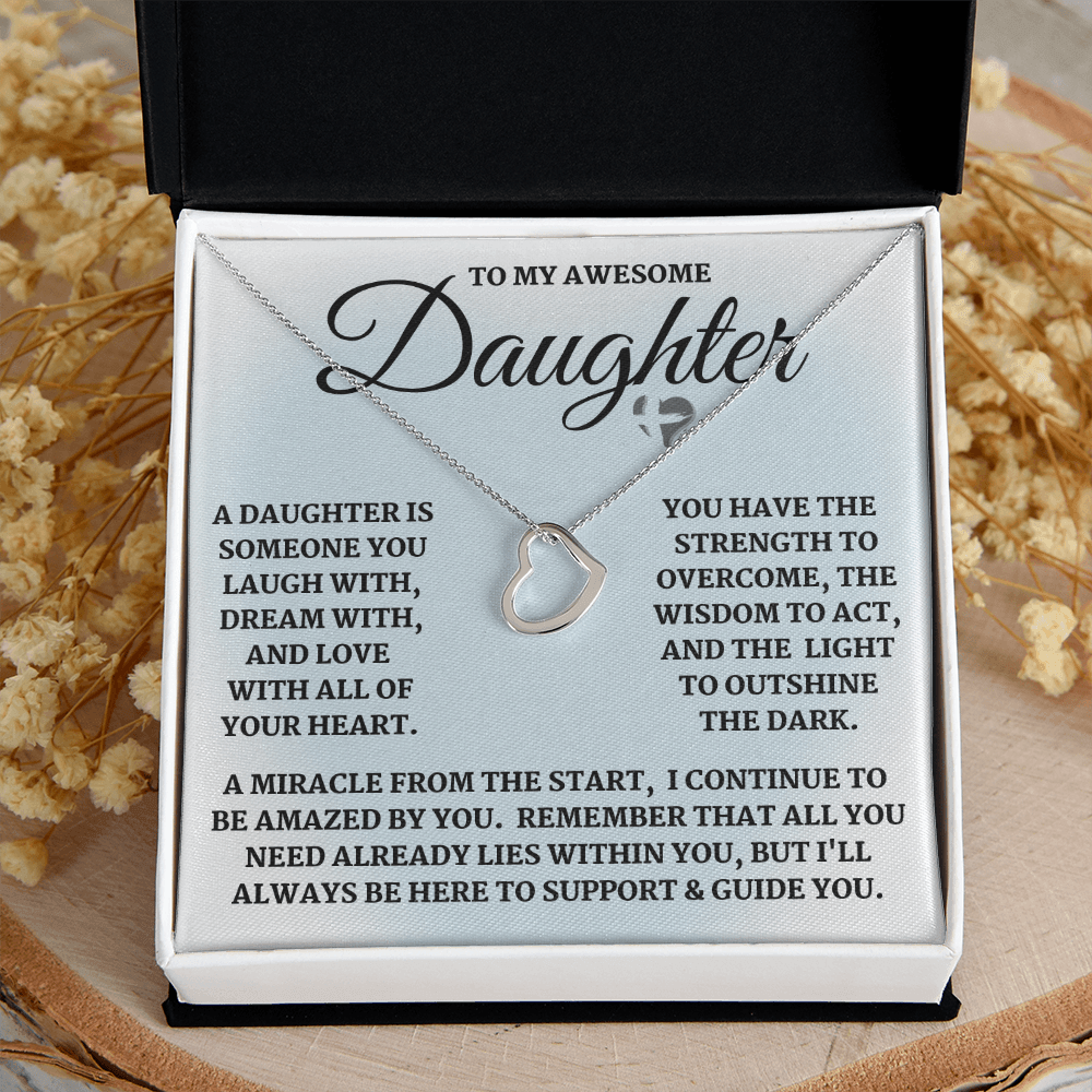 Daughter - Laugh Dream Love - Delicate Heart Necklace HGF3123DHb3 Jewelry 14K White Gold Finish Standard Box 