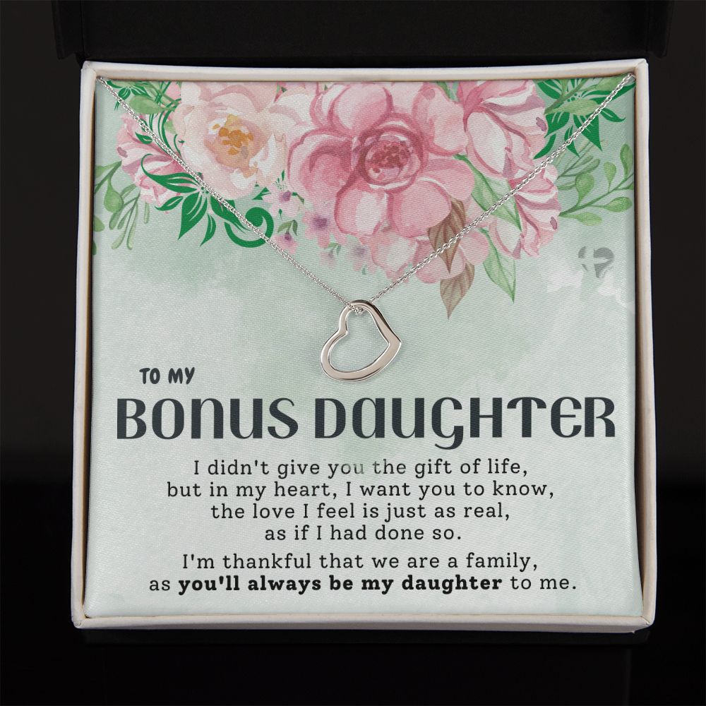 Bonus Daughter - The Gift of Family - Delicate Heart Necklace HGF#200DH Jewelry 