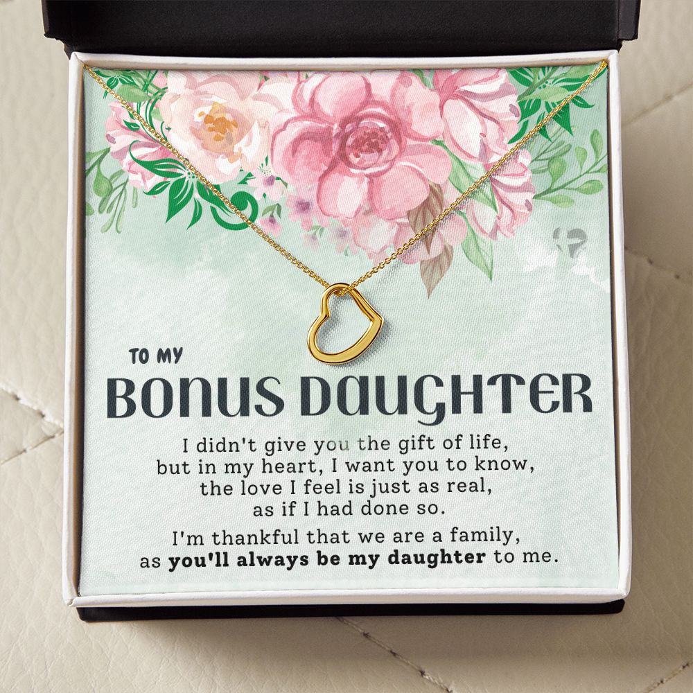 Bonus Daughter - The Gift of Family - Delicate Heart Necklace HGF#200DH Jewelry 18k Yellow Gold Finish Standard Box 