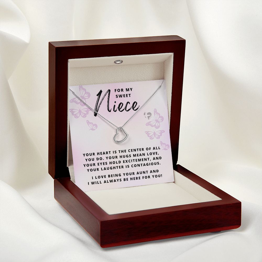 Niece - Gift From Aunt - Delicate Heart HGF#152DH Jewelry 14K White Gold Finish Luxury Box 