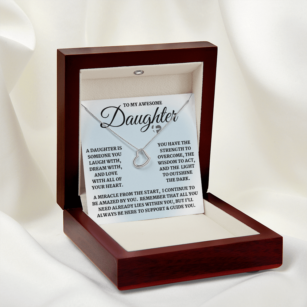 Daughter - Laugh Dream Love - Delicate Heart Necklace HGF3123DHb3 Jewelry 14K White Gold Finish Luxury Box 