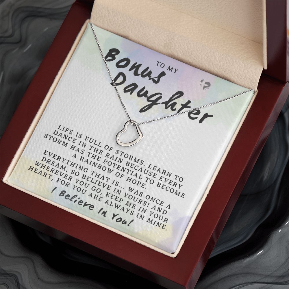 Bonus Daughter - Rainbow Dreams - Delicate Heart HGF#203DH Jewelry 14K White Gold Finish Luxury Box 