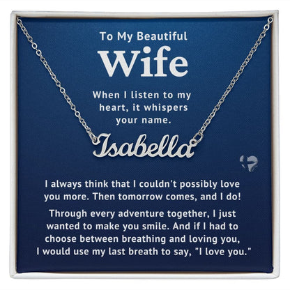 HGF#235NN Wife - Listen To My Heart - Name Necklace - navy Name Necklace Jewelry Polished Stainless Steel Standard Box 