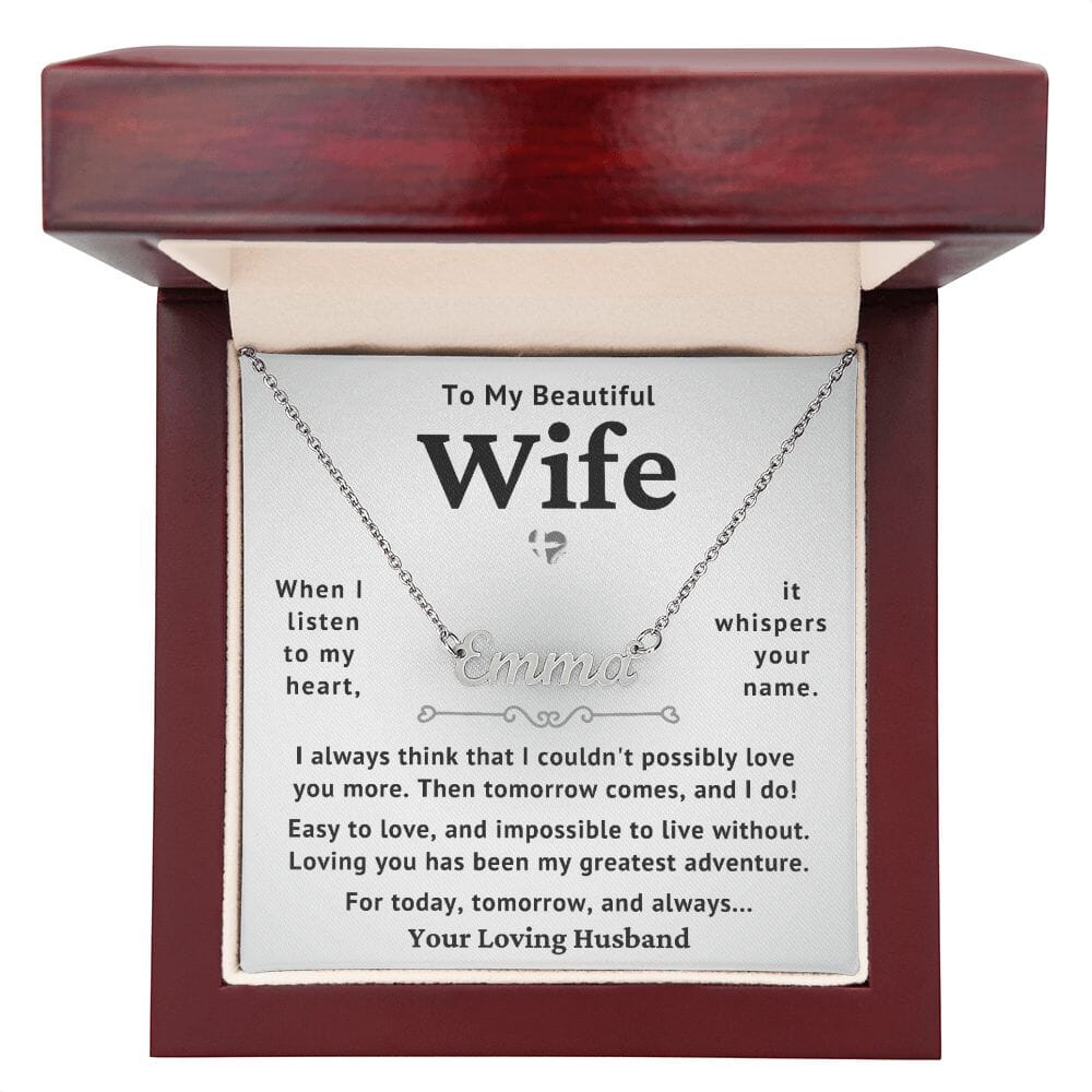 Wife - Today Tomorrow & Always - Name Necklace HGF#239NN Jewelry Polished Stainless Steel Luxury Box 
