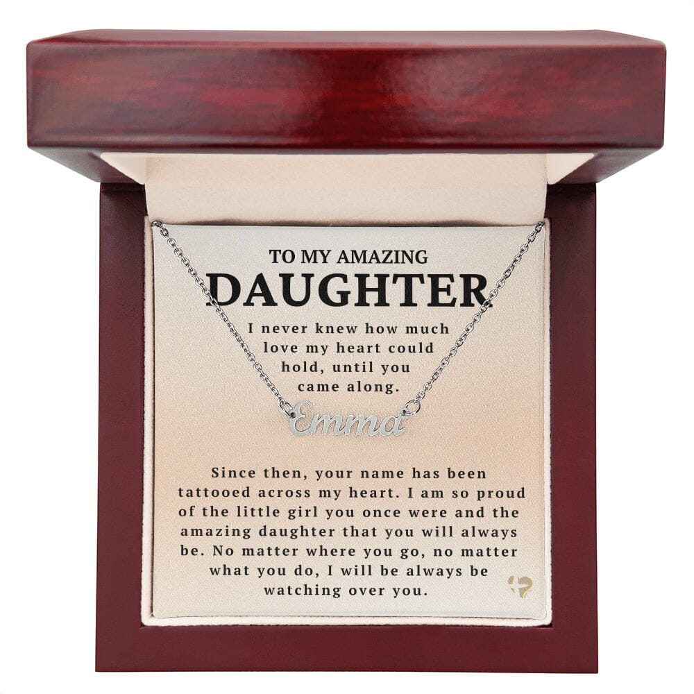 Daughter - Tattooed On My Heart - Name Necklace HGF#234NN Jewelry Polished Stainless Steel Luxury Box 