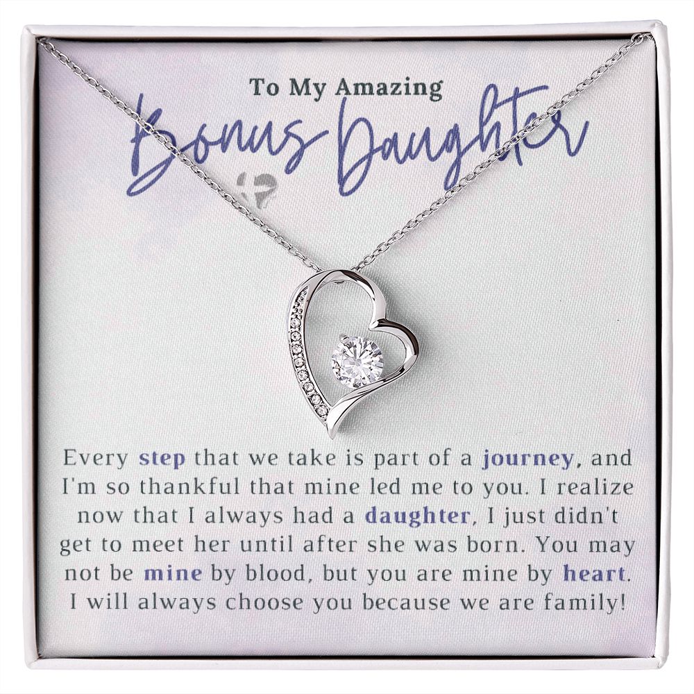 Bonus Daughter - Mine By Heart - Love Necklace HGF#201b2FL Jewelry 14k White Gold Finish Standard Box 