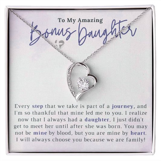 Bonus Daughter - Mine By Heart - Love Necklace HGF#201b2FL Jewelry 14k White Gold Finish Standard Box 