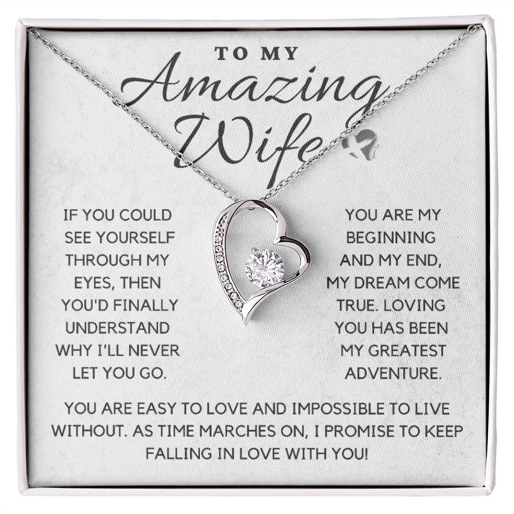 Amazing Wife - My Beginning & End - Heart Necklace HGF#110v2 Jewelry 14k White Gold Finish Standard Box 