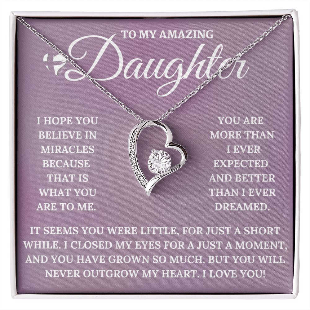 Daughter - My Miracle - Forever Love Heart Necklace HGF#126FL Jewelry 14k White Gold Finish Standard Box 
