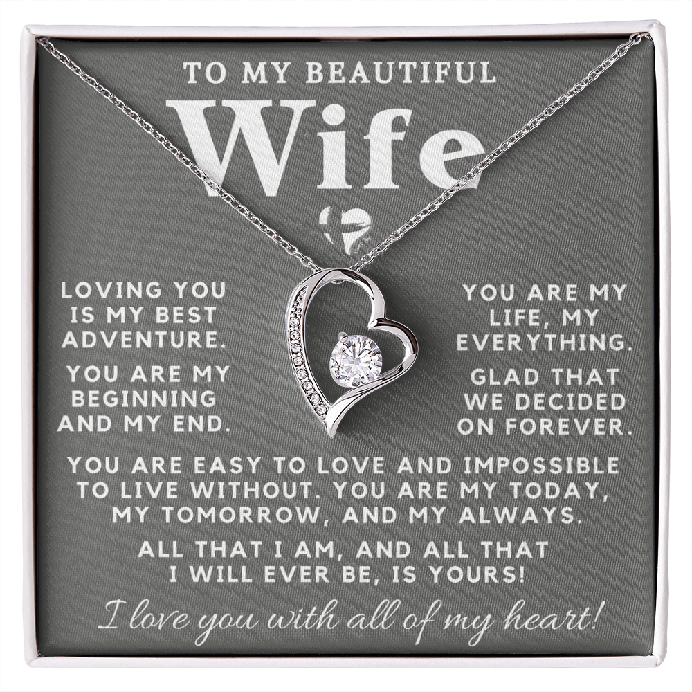 Wife - My Everything - Forever Love Heart Necklace HGF#98FLa-2 Jewelry 14k White Gold Finish Standard Box 
